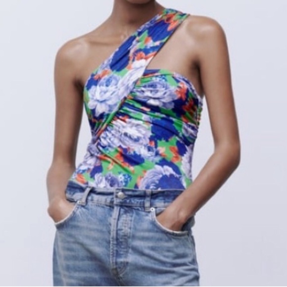 Zara Tops - ZARA Floral One Shoulder Body Suit.
